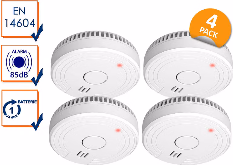 set di 4 rilevatori ottici di fumo ELRO DIN 14604 con batteria di 1 anno
