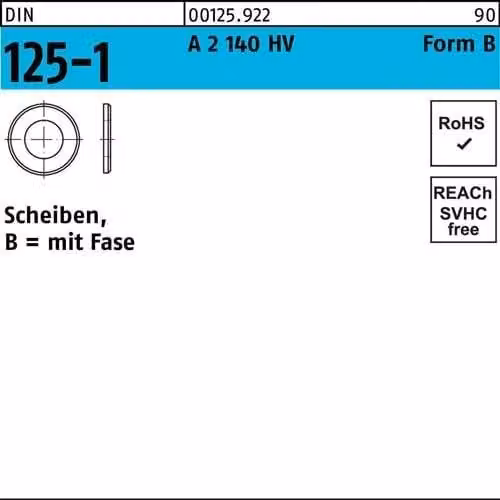 Dischi Reyher DIN 125 A 2 140 HV B 4,3 A 2 001259220043000 (1000 pezzi)