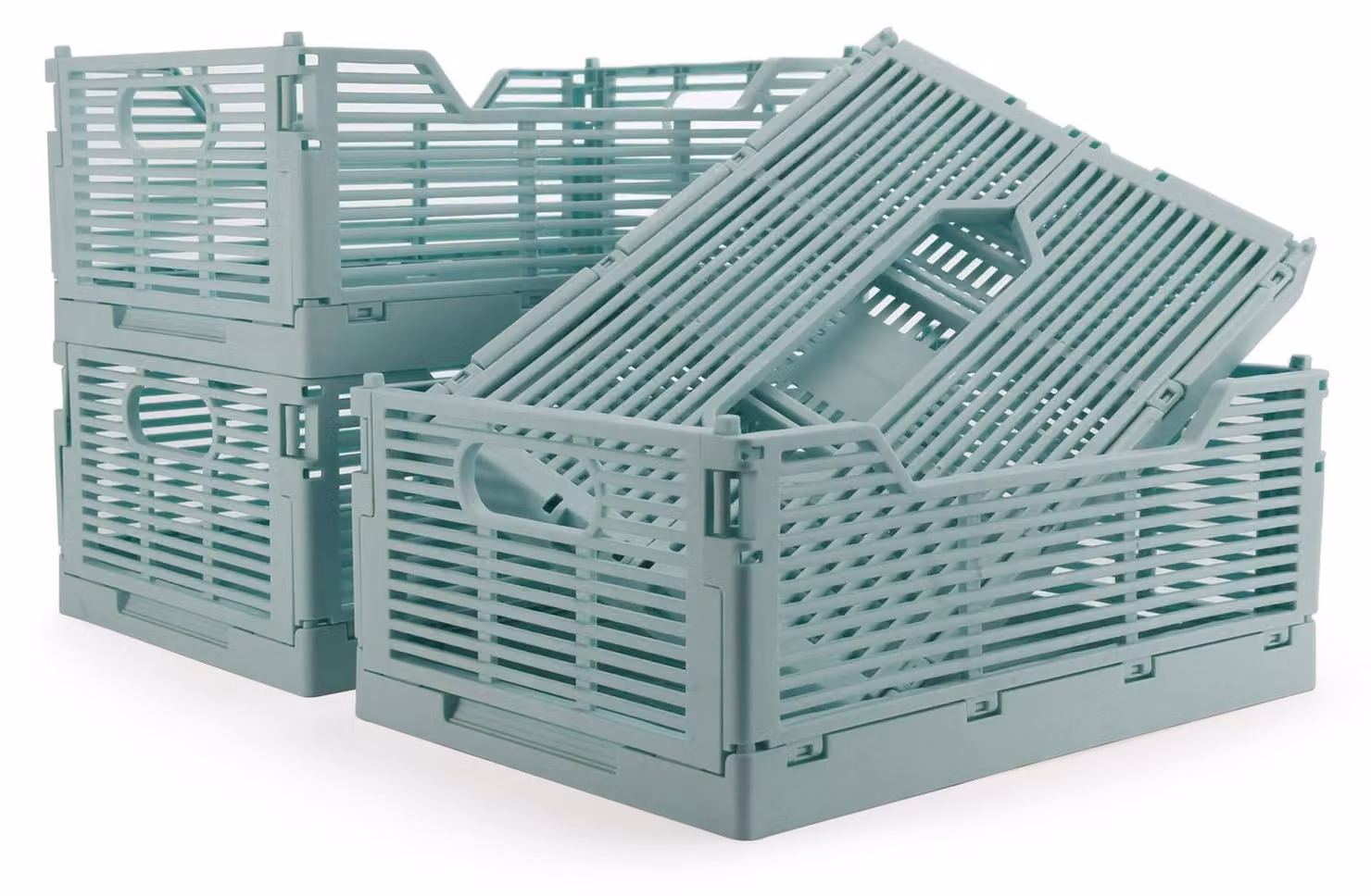 Set di 4 contenitori in plastica pieghevoli - Cesti di stoccaggio impilabili (30,5 x 20,5 x 12,5 cm, blu)