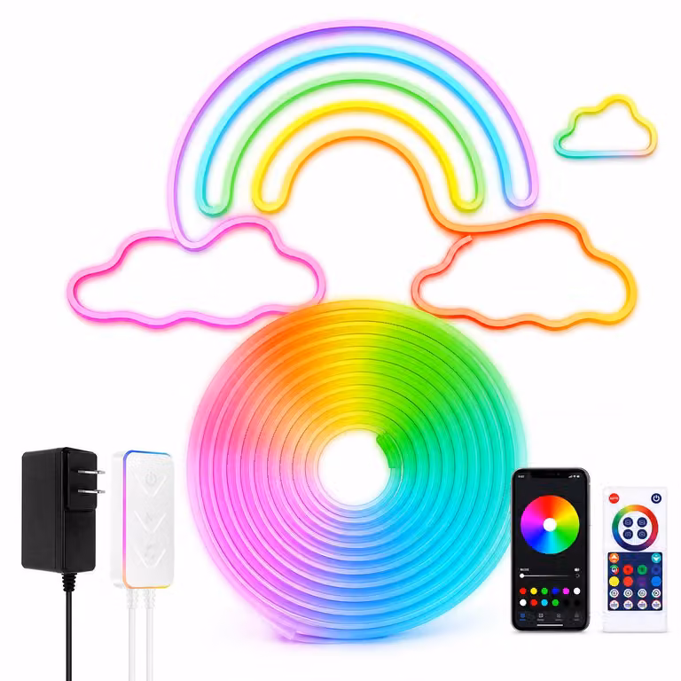 Striscia LED RGBIC Neon 5 m, striscia LED in silicone, striscia luminosa sincronizzata con la musica, illuminazione d'atmosfera, decorazione per feste e gaming, WIFI Alexa e Google Home