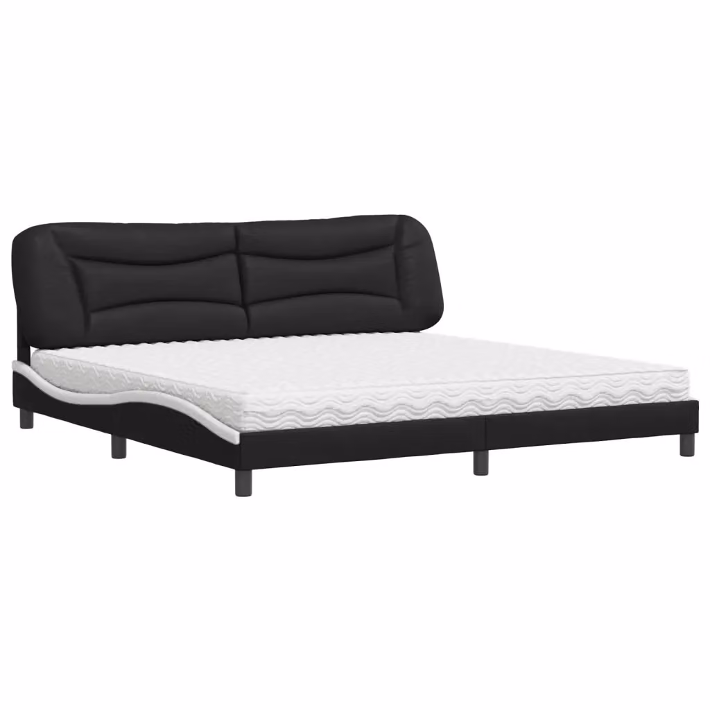 Letto con Materasso Hvar vidaXL in Similpelle e Tessuto, Nero e Bianco, L/P/H: 200 x 200 x 74,5 cm – 2