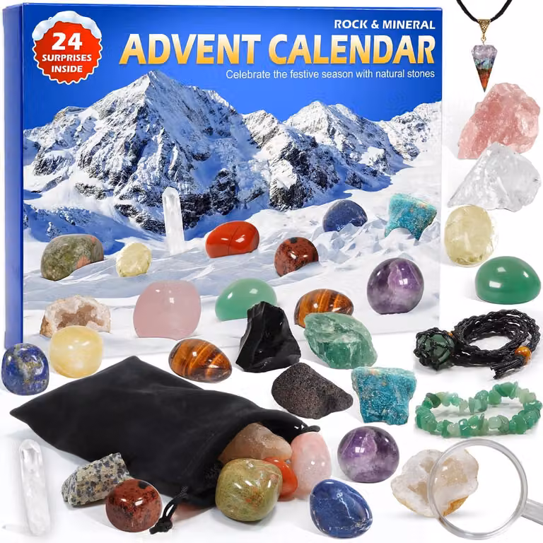 Calendario dell'Avvento con cristalli - Calendario per contare i giorni fino a Natale per bambini - Pietre preziose - Adatto a bambine e bambini