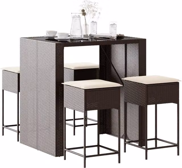 Set Bar da Giardino 5 pz con Cuscini in Polyrattan Marrone 3261506