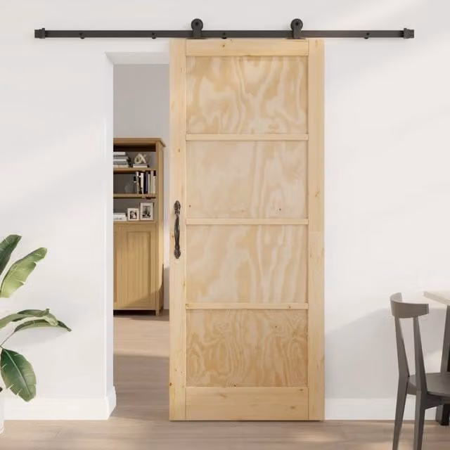Porta scorrevole moderna vidaXL in legno di pino e acciaio, colore marrone, L: 86 cm, H: 211 cm