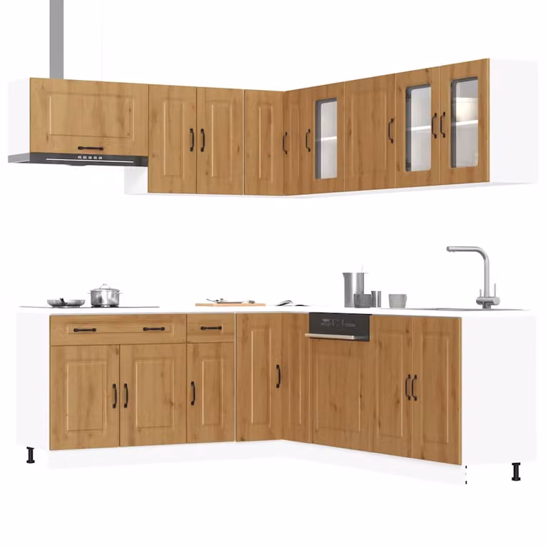 Set Mobili da Cucina vidaXL Kalmar 11 Pezzi in Rovere Marrone con Ante a Battente e Mensole Aperte