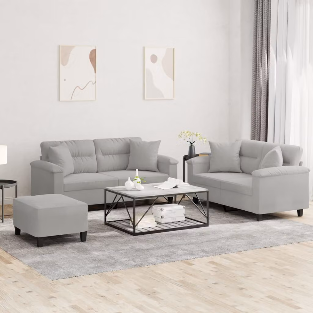 Maison Exclusive - Set divano a 3 pezzi con cuscini, tessuto in microfibra grigio chiaro
