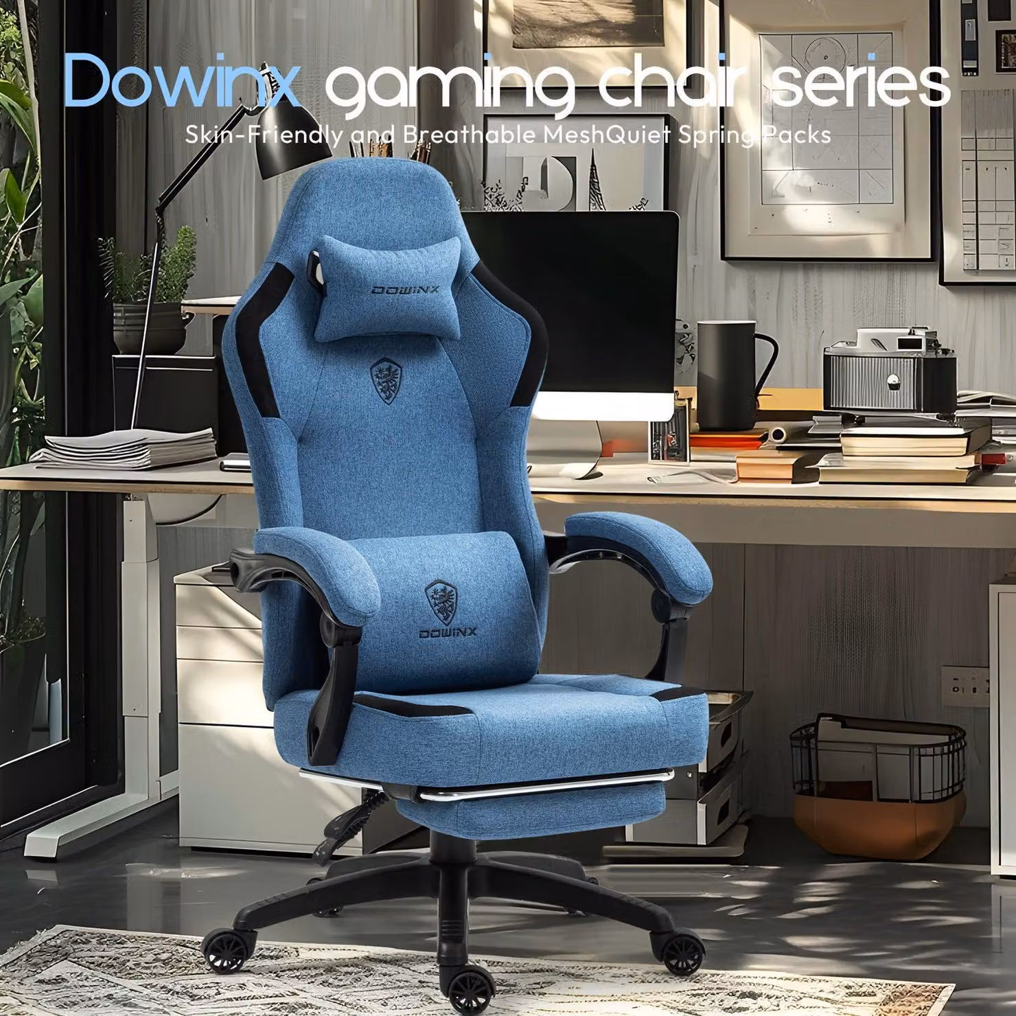 Sedia da gaming ergonomica con supporto lombare, poggiapiedi e cuscini confortevoli