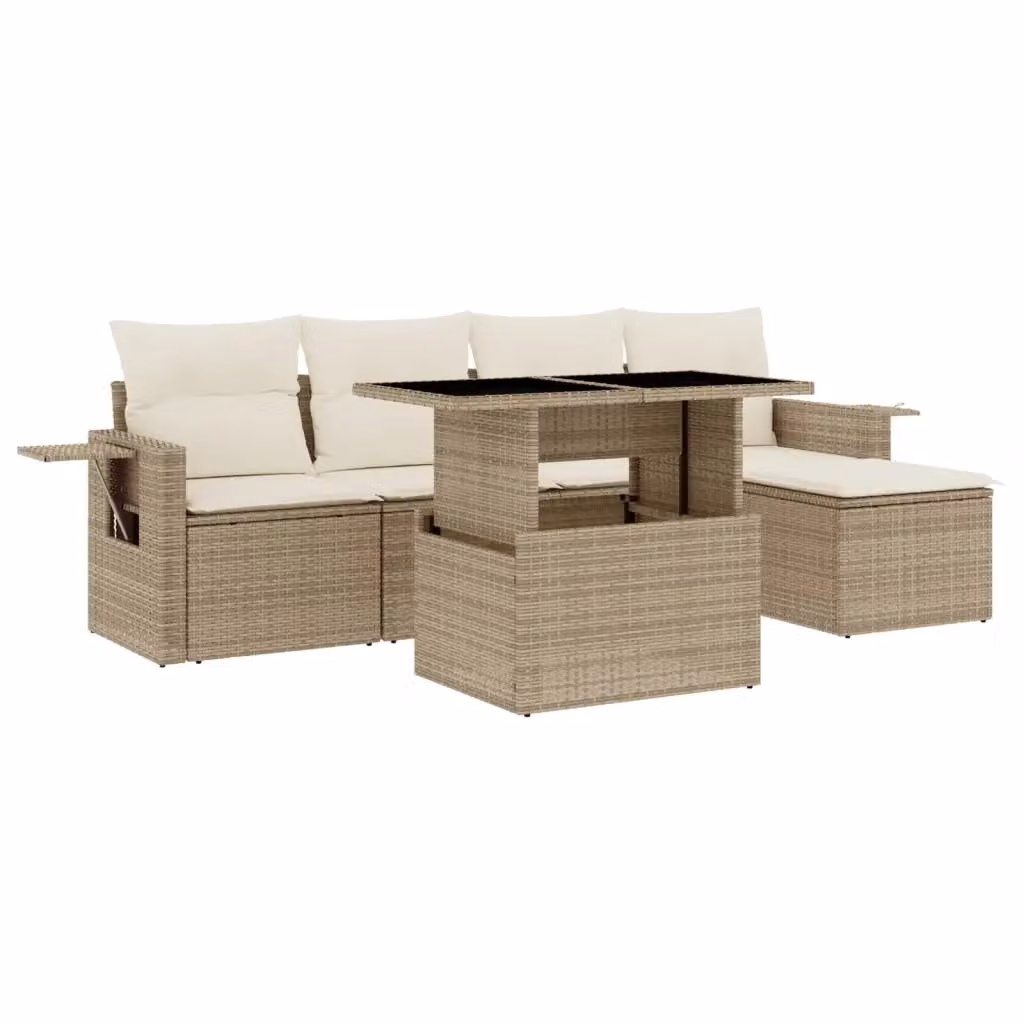 Set Divano da Giardino 6 Pezzi vidaXL in Polyrattan Beige con Cuscini e Tavolino – 2