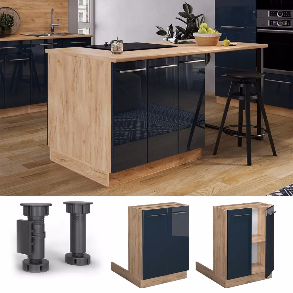 Base cucina Vicco Fame-Line blu scuro lucido e rovere dorato L: 60 cm, P: 30 cm, H: 82 cm – 2