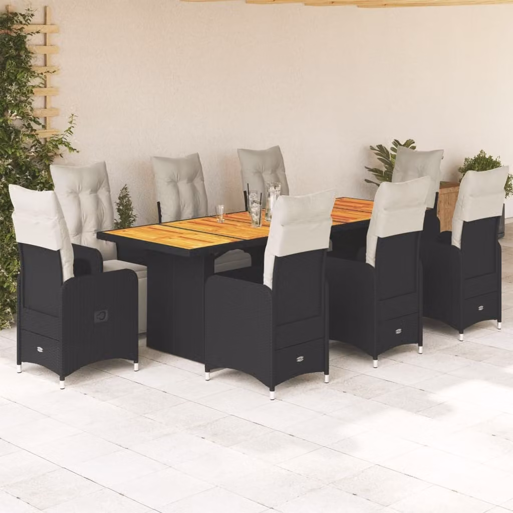 Maison Exclusive - Set da giardino bistrot 9 pezzi con cuscini in polyrattan nero