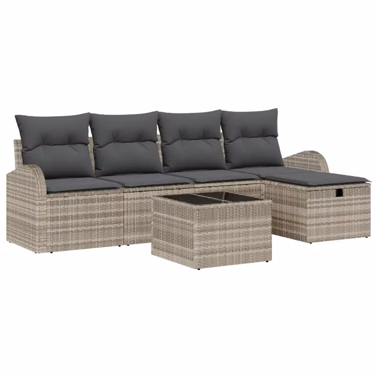 Set di divani da giardino vidaXL a forma di L con pouf e cuscini, 6 pezzi, Grigio