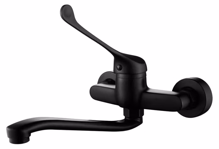 Miscelatore da cucina a parete, con lungo manubrio, colore nero, modello BL-1005-MD, marca Aquanello