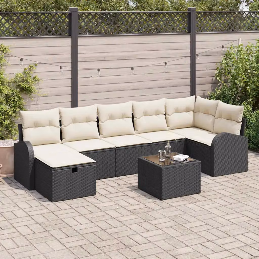 vidaXL Set di divani da giardino 8 pezzi in polyrattan nero e beige con cuscini inclusi – 1