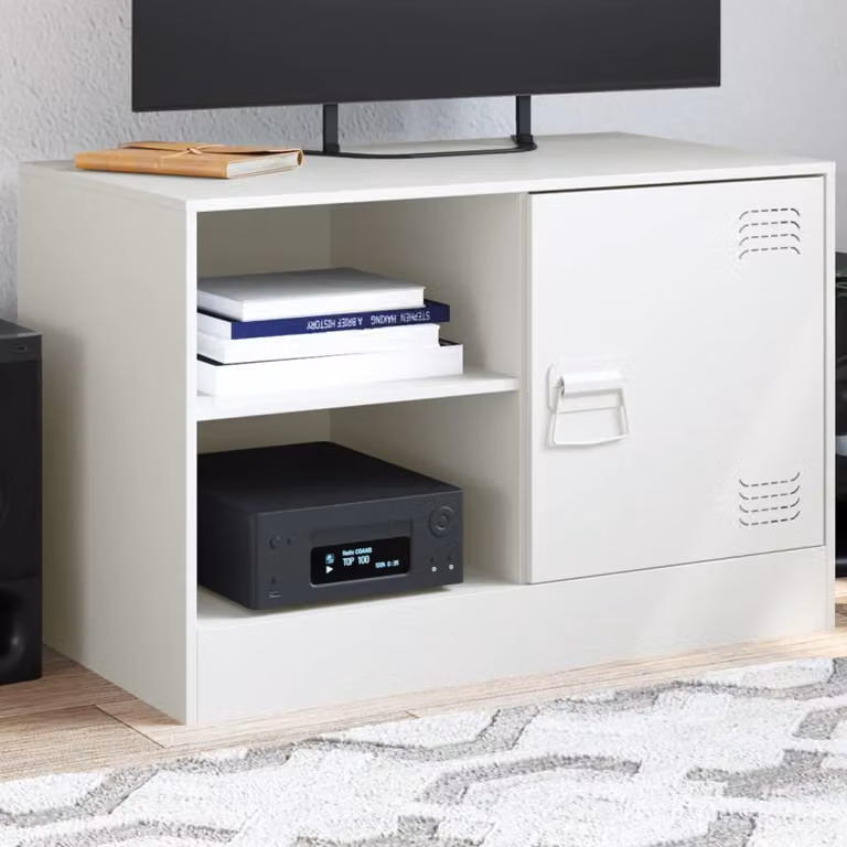 vidaXL Mobile Porta TV Bianco in Acciaio e MDF L: 67 cm, P: 39 cm, H: 44 cm