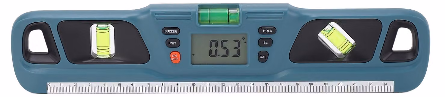 Livella digitale con display LCD, multifunzionale, alta precisione e misuratore di angoli, inclinometro, misuratore di angoli, ciano