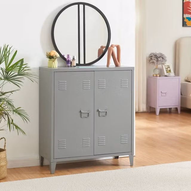 Armadietto da ufficio Oripää en.casa in acciaio grigio scuro opaco L: 90 cm, H: 80 cm, P: 33 cm