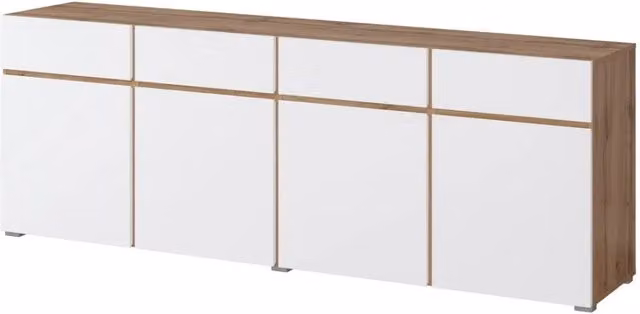Buffet XL HAVANA – 225 cm – 4 porte e 4 cassetti – Rovere e bianco – Design moderno senza maniglie