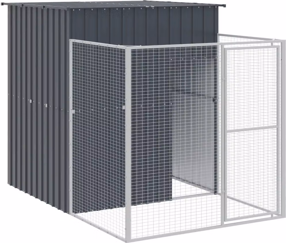 Casetta Cani con Corsa Antracite 165x251x181 cm Acciaio Zincato