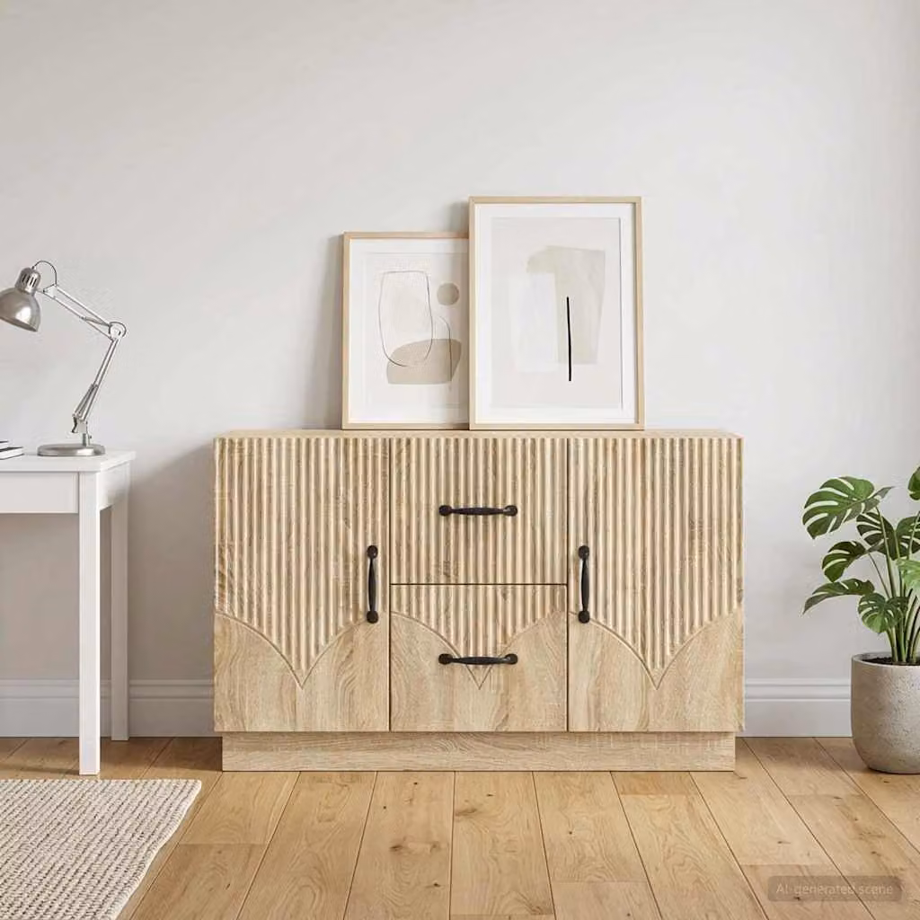 Credenza moderna vidaXL in legno ingegnerizzato Rovere Sonoma, colore marrone e beige, L 89 x P 34,5 x H 57 cm