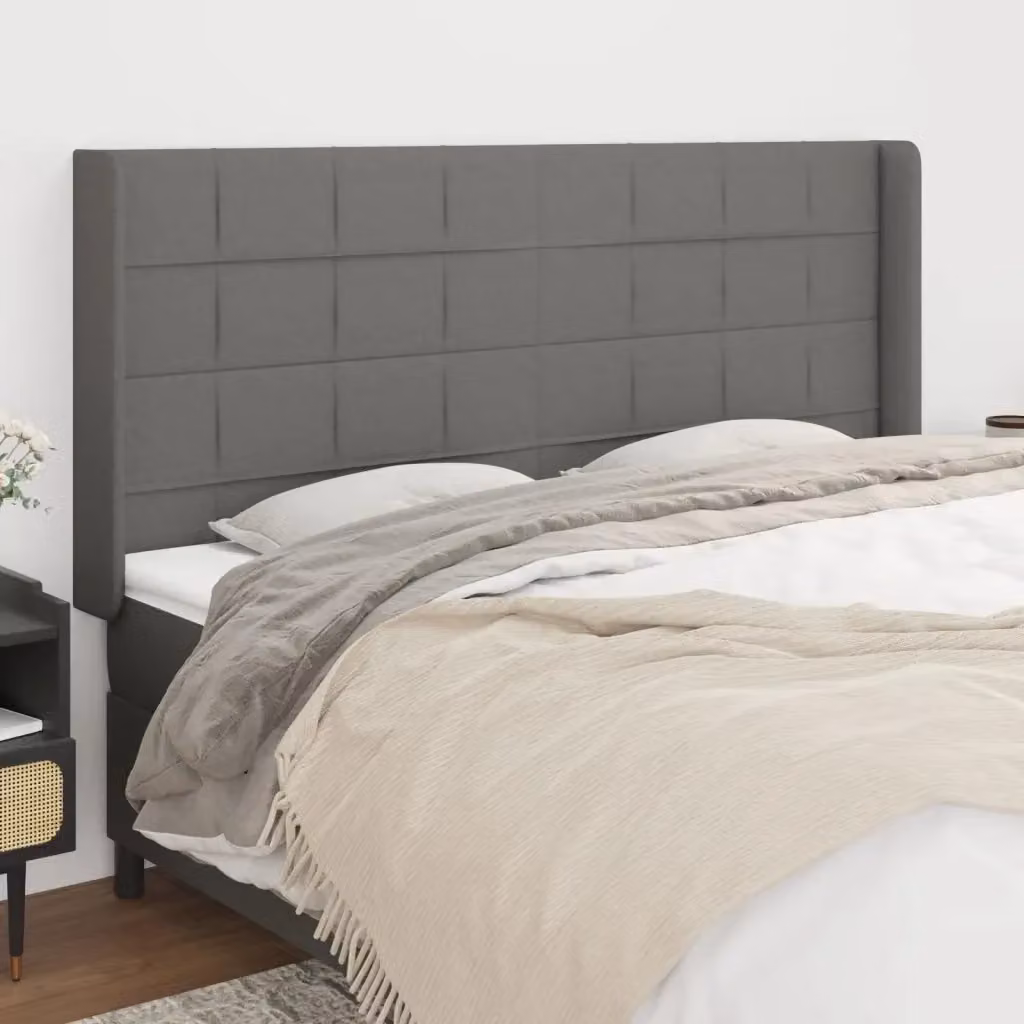 Testiera ad orecchio in tessuto grigio scuro L: 203 cm, P: 16 cm, H: 118/128 cm – 2