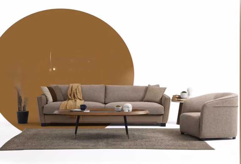 Sofagarnitur 41 Sitzer Sessel Viersitzer Modern Stoff Beige Set Design