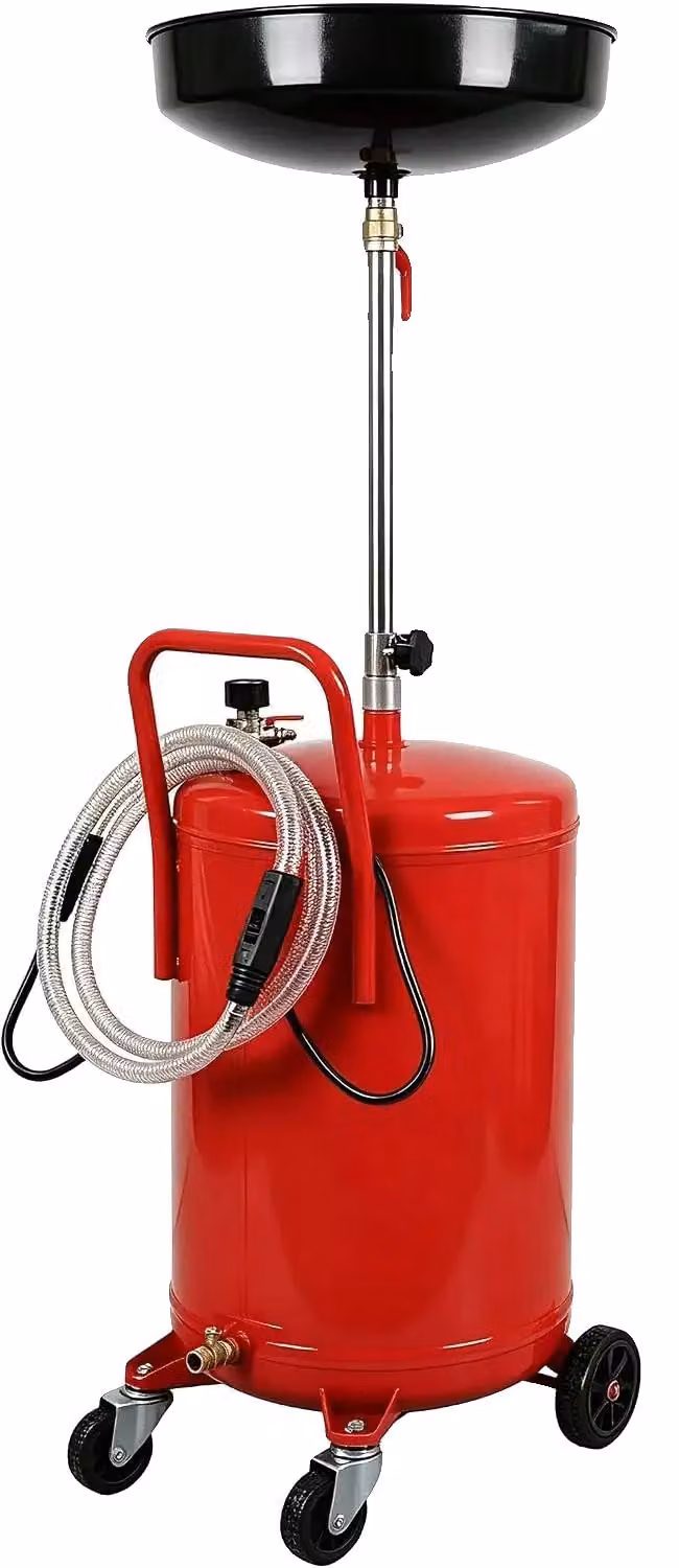 Contenitore per lo scarico dell'olio, capacità di 20 galloni, imbuto regolabile in altezza, colore rosso