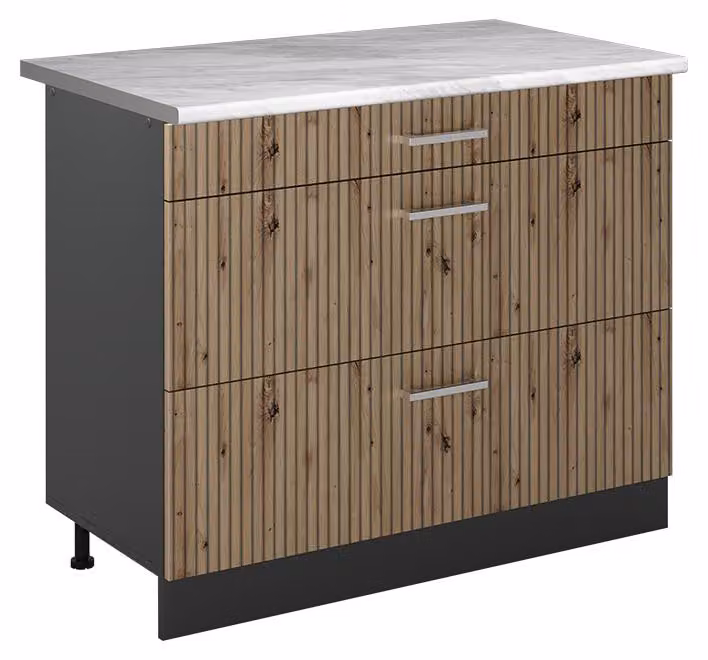 Mobiletto base per cucina Vicco R-Line Rovere artigianale/Antracite 100 cm piano di lavoro Marmo, Model 71550