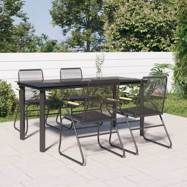The Living Store Set da pranzo da giardino 5 pezzi in rattan PVC nero