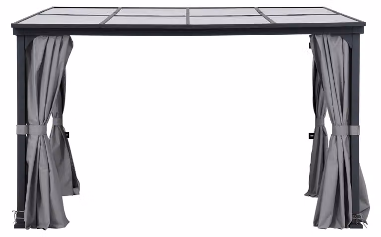 Padiglione da parete MEIJE 360 x 300 cm, padiglione addossato con tende grigie e zanzariera