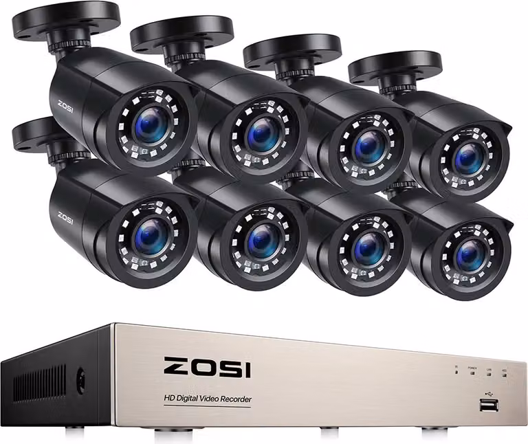 Sistema di telecamere di sicurezza ZOSI, risoluzione 1080P, 8CH DVR, 8CH DVR x 8 telecamere, Nessuno
