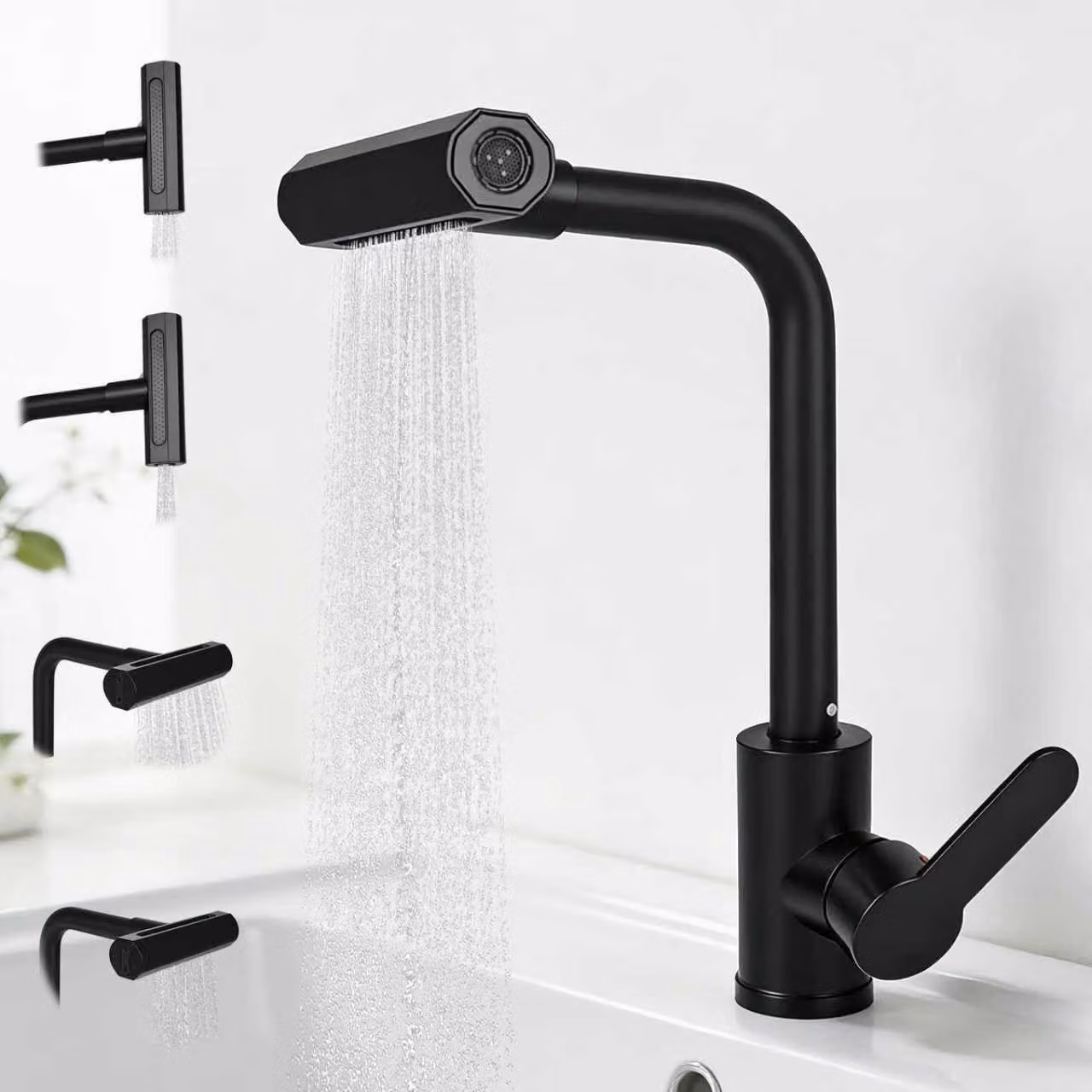 Omgoods - Rubinetto da cucina a cascata con rotazione a 360° e 4 intensità di flusso