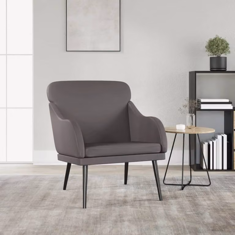 Poltrona relax moderna vidaXL in similpelle grigia con braccioli e struttura in metallo L: 63 cm, P: 76 cm, H: 80 cm