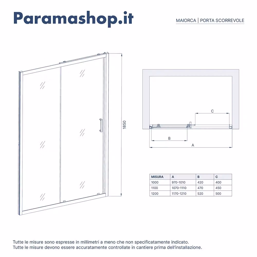 Porta doccia a nicchia Parama con apertura scorrevole in vetro serigrafato da 4 mm, Bianco e Trasparente, L: 110 cm, H: 185 cm – 2