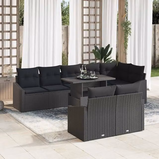 Set Divano da Giardino 9 pz Nero polyrattan 3349029