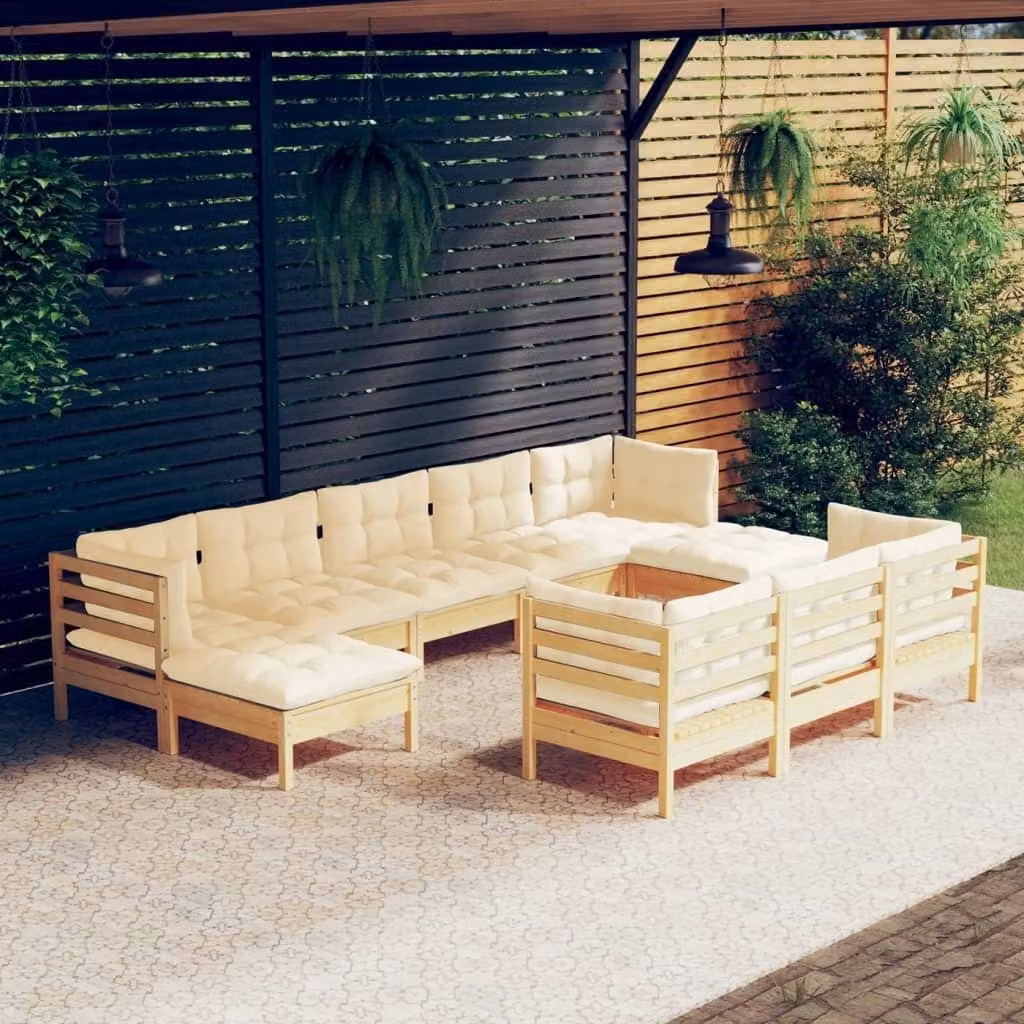 Maison Exclusive - Set Divani da Giardino 10 pz con Cuscini Crema Massello di Pino