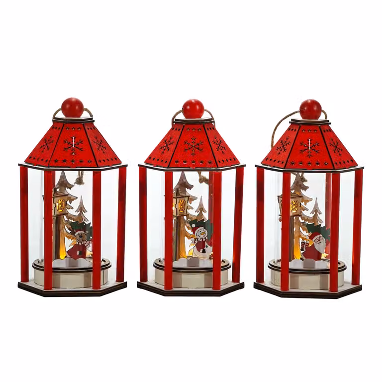 Lanterna Natalizia Luminosa VESTIAMO CASA, Colore Rosso, Altezza: 24 cm