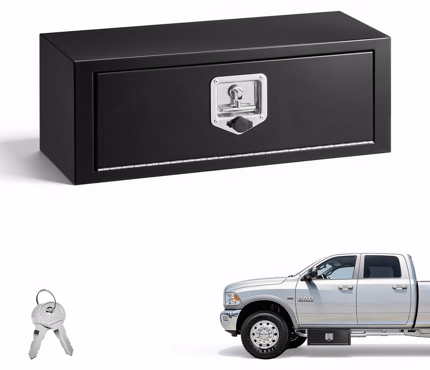 Cassetta di stivaggio sottocarro per autocarri - Cassetta portautensili 686 x 254 x 254 mm - Acciaio laminato a freddo - Impermeabile - Maniglia a T con serratura - Per autocarri, rimorchi e furgoni - Nero