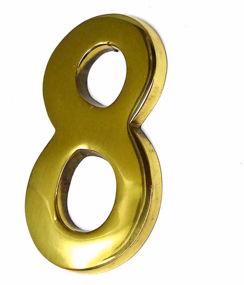 Numero 8 in ottone lucido 10 cm fissaggio invisibile