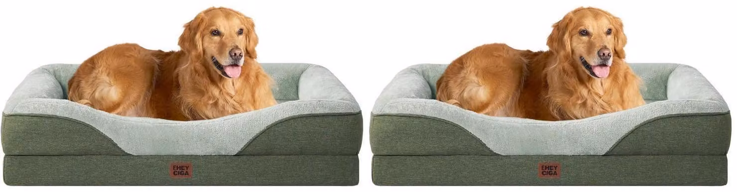 Cuccia ortopedica per cani con 4 bordi, 106,5 x 76 cm, verde (confezione da 2)