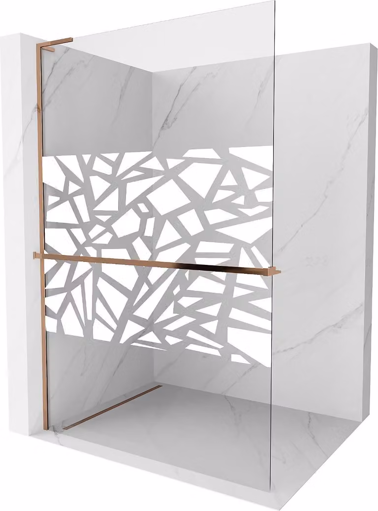 Mexen Kioto+ L parete doccia con mensola Walk-in 120 x 200 cm, motivo bianco, oro rosa - 800-120-123-60-85