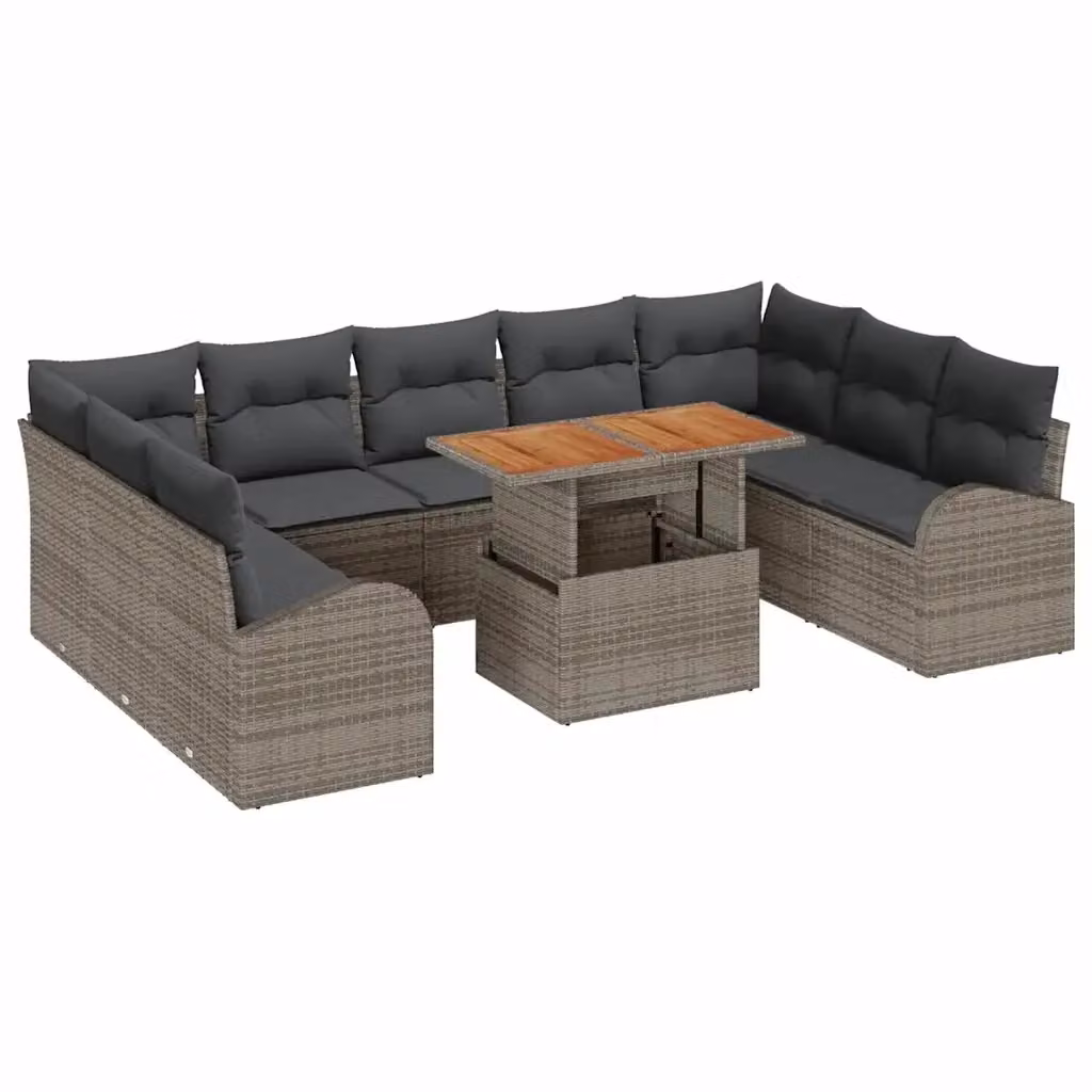 Set Divano da Giardino a L vidaXL in Polyrattan Grigio con Cuscini 10 Pezzi – 2