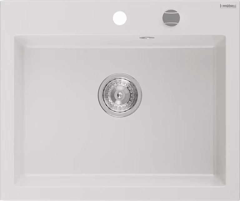 Mexen Elix lavello in granito 1-vasca 600 x 500 mm, bianco, sifone cromato - 6525601005-20