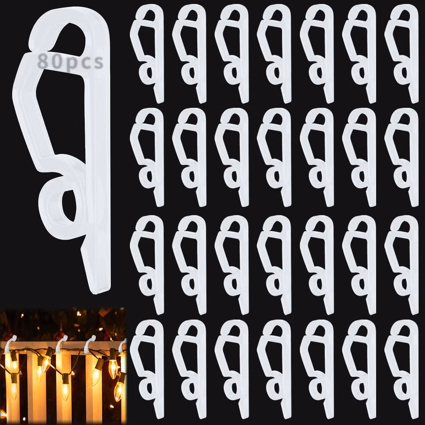 80 clip per luci natalizie, supporti per grondaie, ganci per catene luminose
