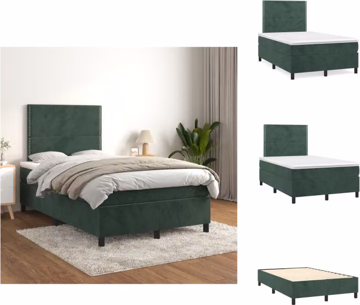 vidaXL Letto a molle con materasso verde scuro 120x200 cm in velluto - Letti e strutture letto