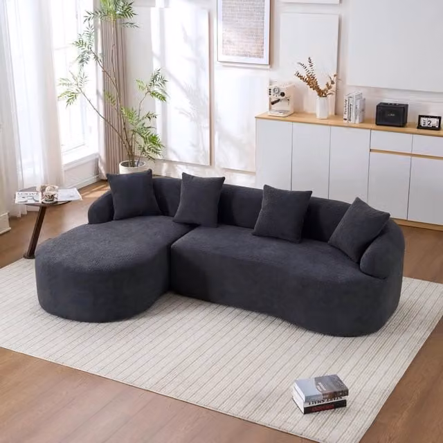 Divano modulare curvo Vovees Living a L con chaise longue sinistra in ciniglia grigio scuro L: 243 cm, P: 150 cm, H: 67 cm