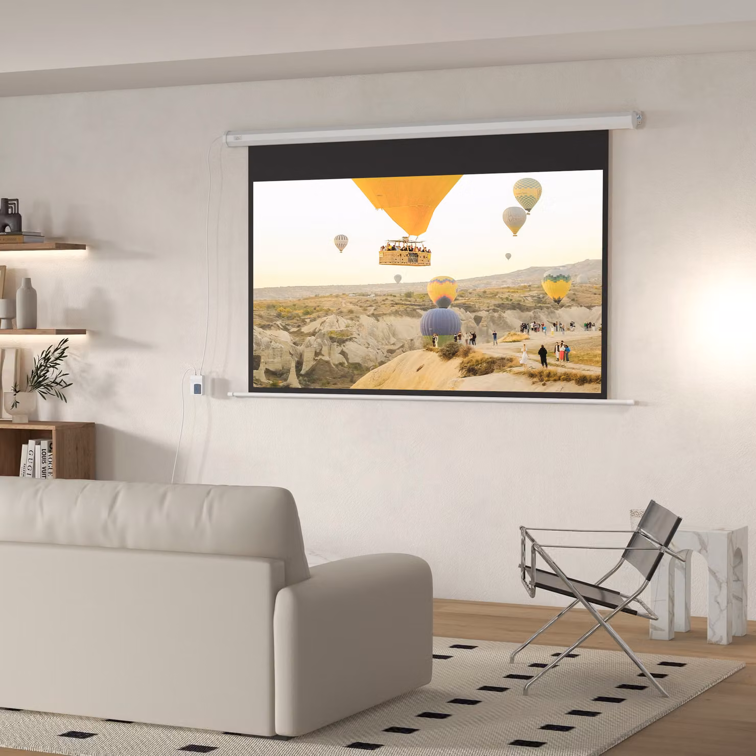 Schermo per Proiettore Motorizzato HOMCOM da 84 Pollici 16:9 con Telecomando per Home Cinema, Colore Bianco, L 215 x H 140 x P 8 cm – 2