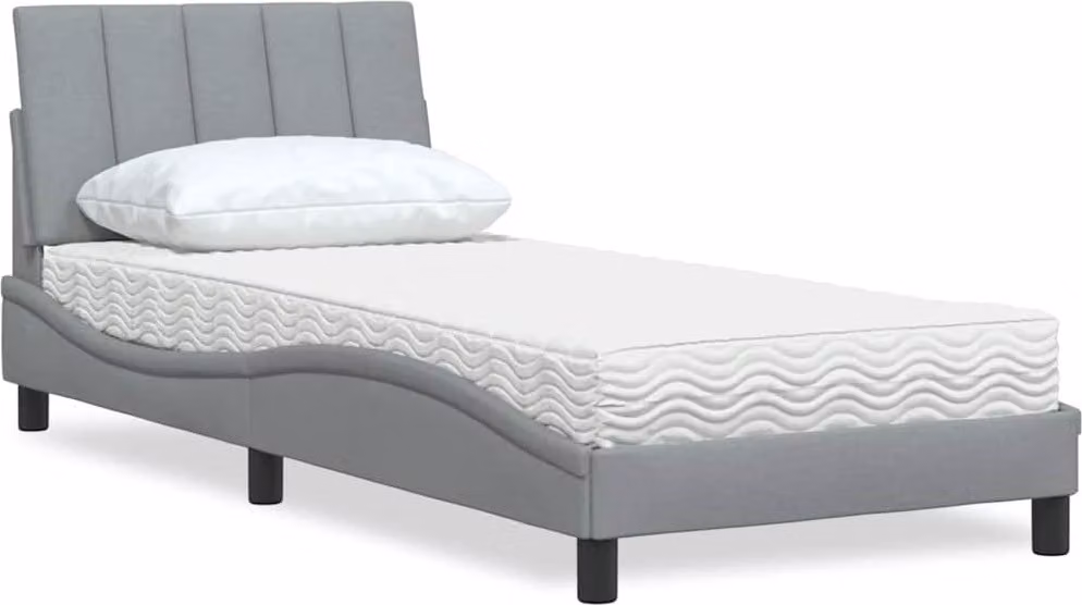 Letto con Materasso Hanko Grigio Chiaro 90x190 cm in Tessuto