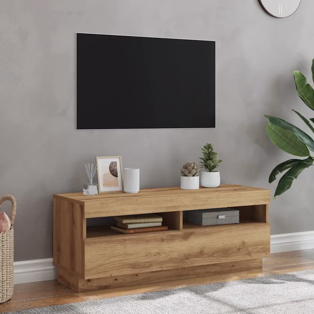 Mobile TV moderno vidaXL con luci LED integrate, colore marrone, L 100 cm x P 35 cm x H 40 cm