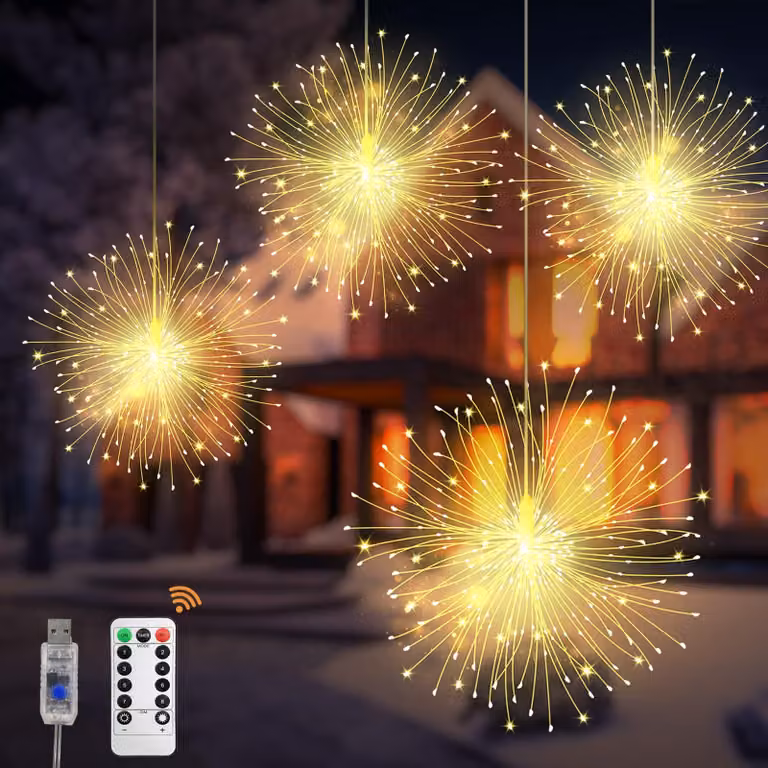 Set di 4 catene luminose a LED "Starburst", con 480 LED, 8 modalità, alimentazione USB, grado di protezione IP67