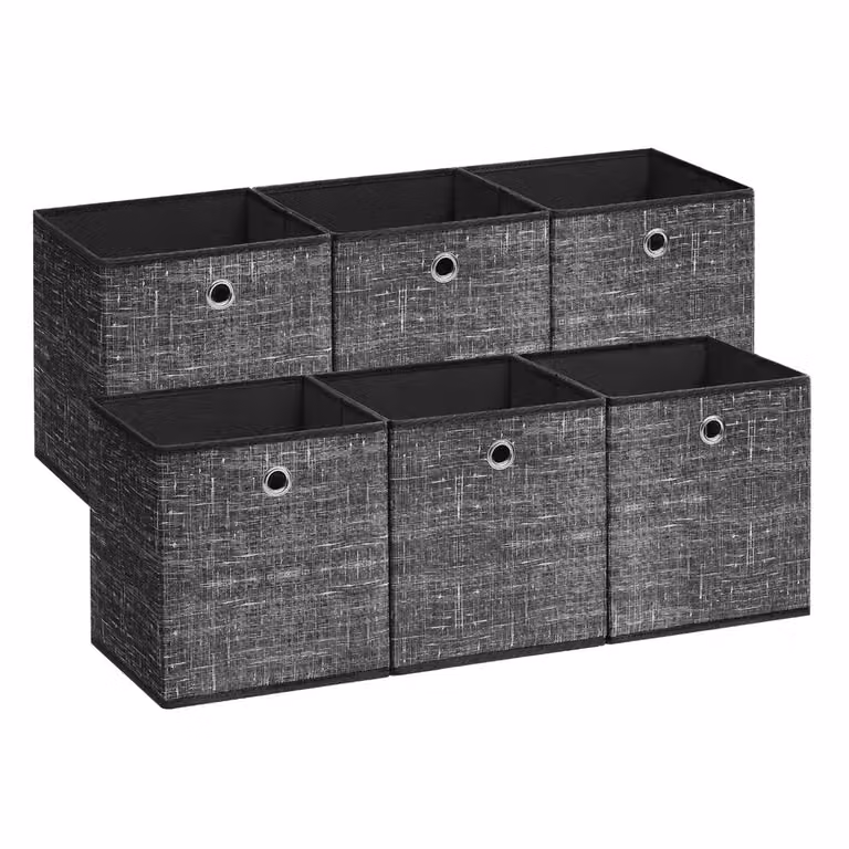 Scatola Portaoggetti Pieghevole, Nero+Grigio / Set di 6 / 26 x 26 x 28 cm